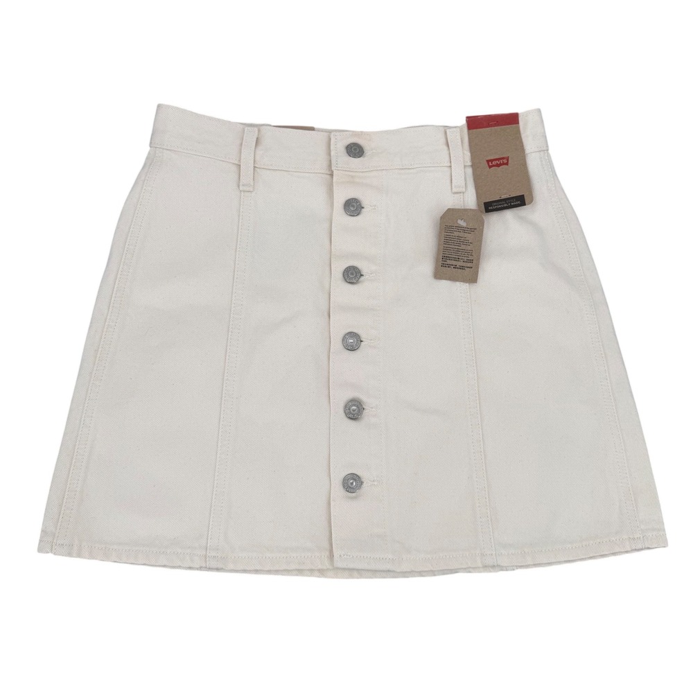 Levis Ivory Denim Button Front A-Line Mini Skirt Womens Size 28 NEW